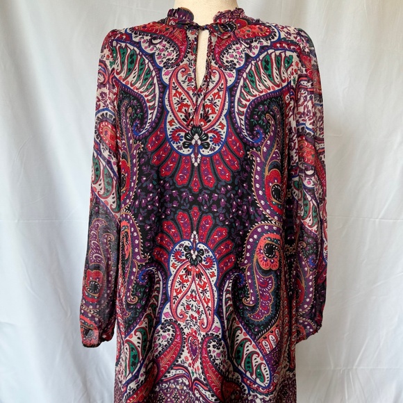 LOFT Paisley Multi-Colored Long-sleeved Shift Dress Size Medium - Picture 1 of 5